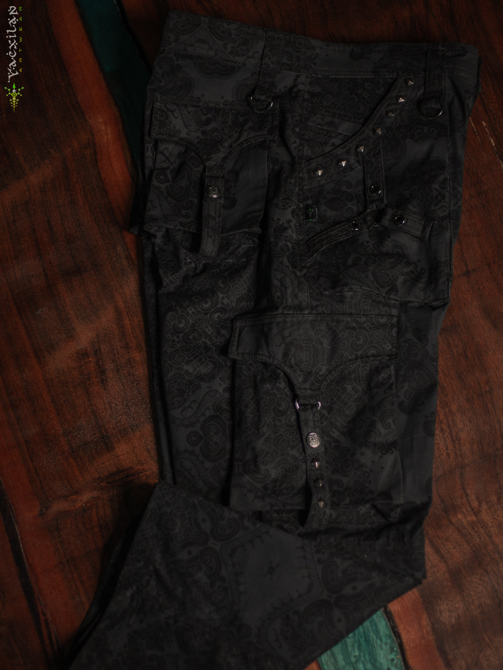 Pants Men Baggy Pockets / Cotton Printed - Blak MAYAN CODEX